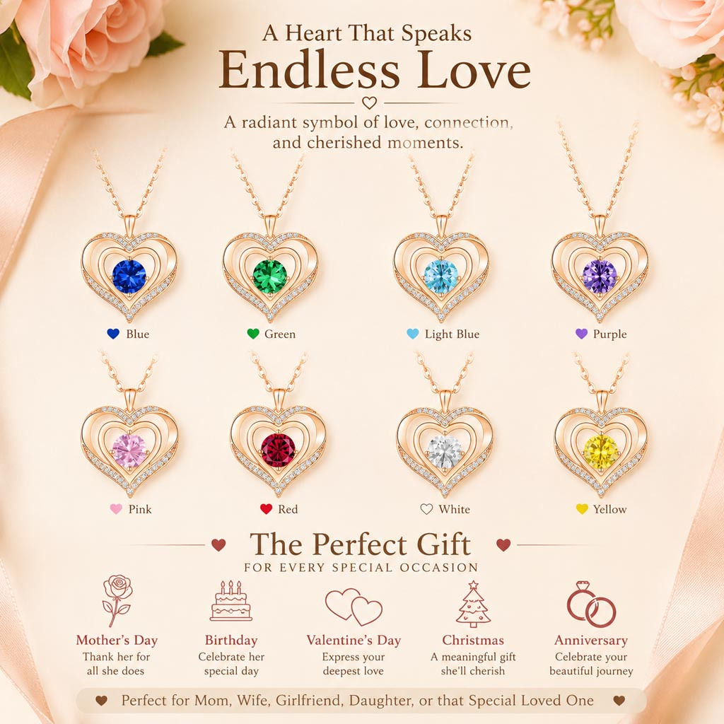 Hollow Heart Round Birthstone Synthetic Zirconia Necklace